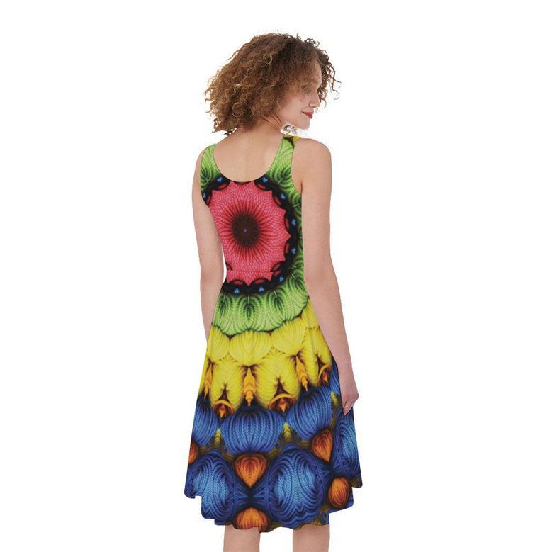 Colorful Kaleidoscope Print Sleeveless Knee Length Dress