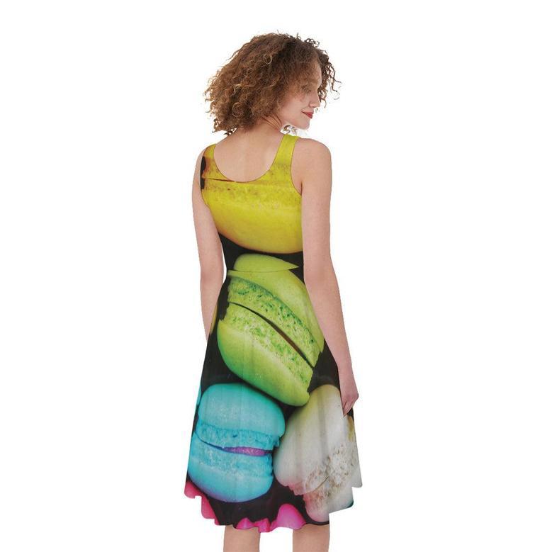 Colorful Macarons Print Sleeveless Knee Length Dress