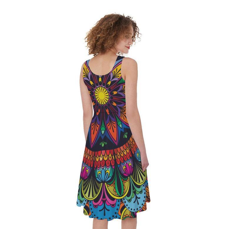 Colorful Mandala Print Sleeveless Knee Length Dress