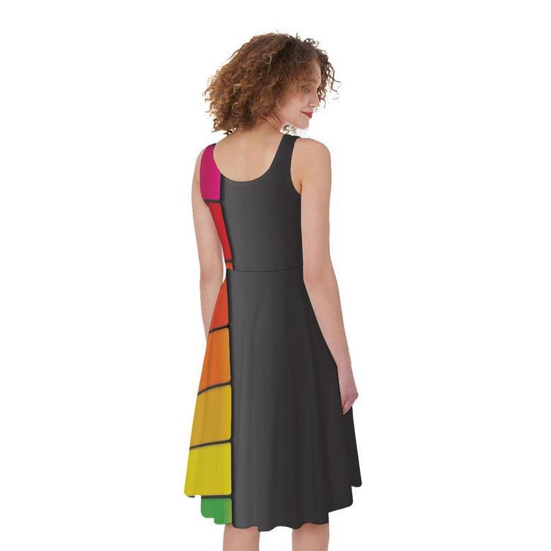 Colorful Piano Keyboard Print Sleeveless Knee Length Dress