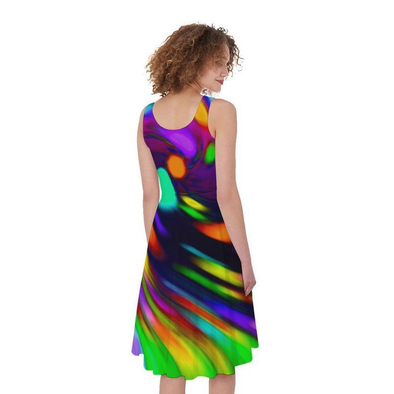 Colorful Spiral Trippy Print Sleeveless Knee Length Dress