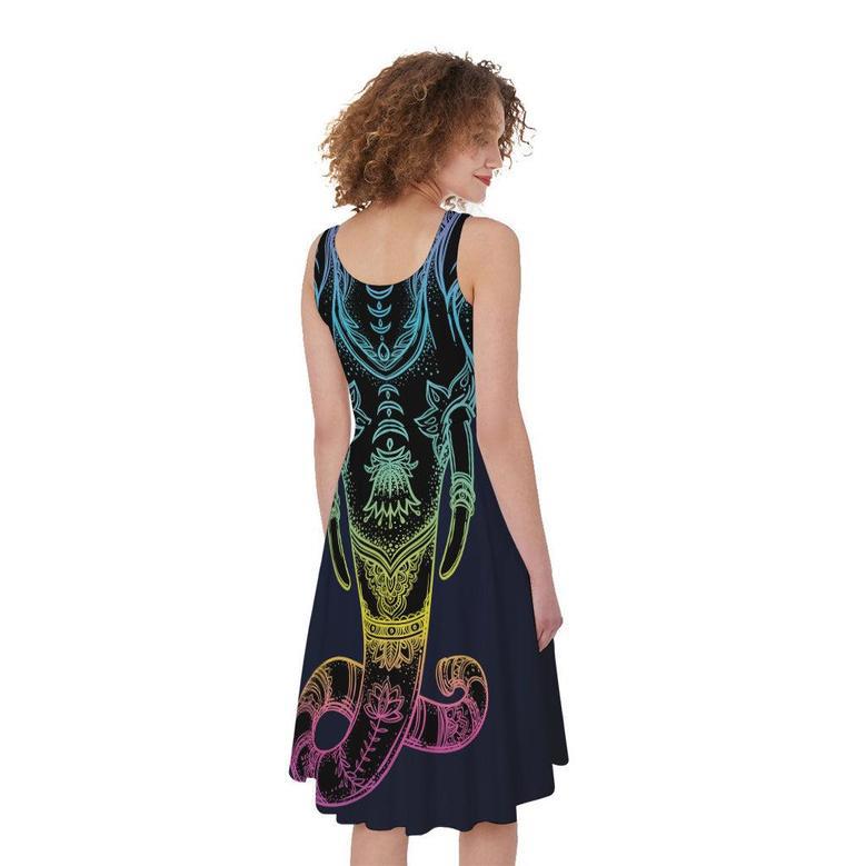 Colorful Spiritual Elephant Print Sleeveless Knee Length Dress