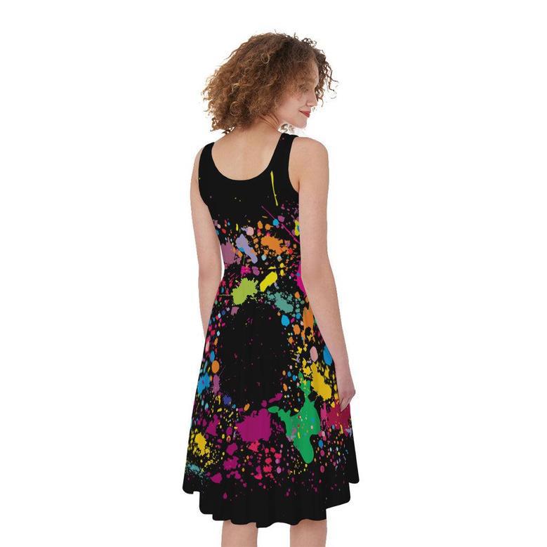 Colorful Splash Yin Yang Print Sleeveless Knee Length Dress