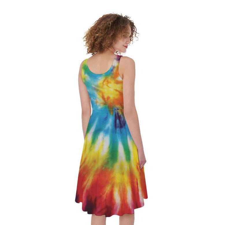 Colorful Tie Dye Print Sleeveless Knee Length Dress