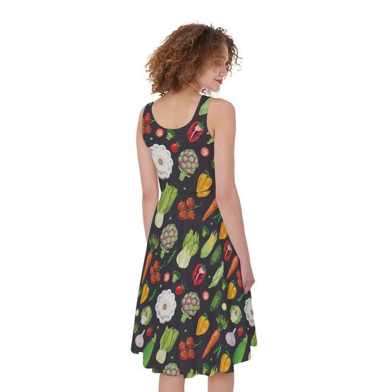 Colorful Vegetable Pattern Print Sleeveless Knee Length Dress