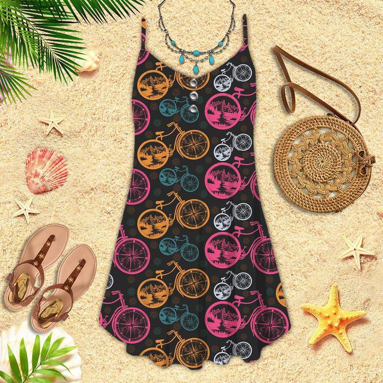 Compass And Mountains In Bicycle Wheels Spaghetti Strap Summer Dress