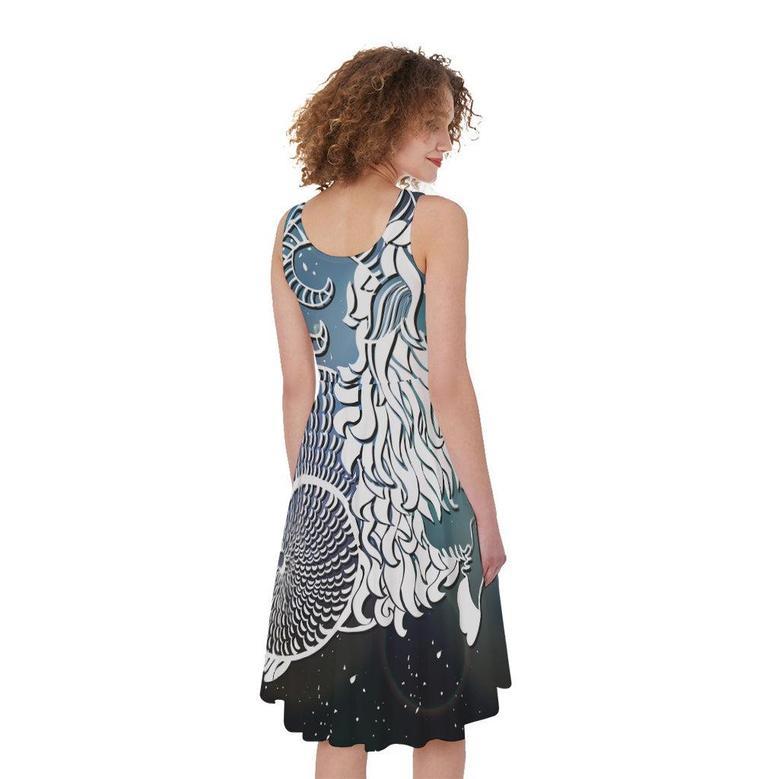 Constellation Of Capricorn Print Sleeveless Knee Length Dress