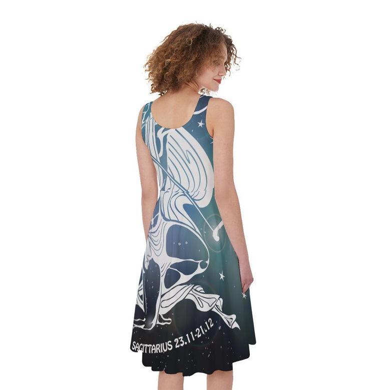 Constellation Of Sagittarius Print Sleeveless Knee Length Dress