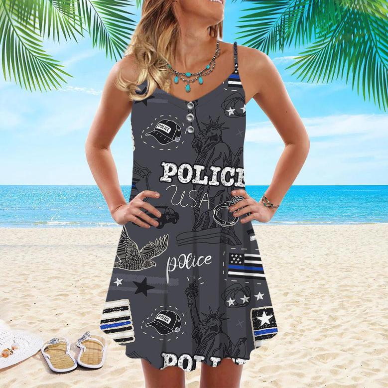 Cool USA Police Flag Spaghetti Strap Summer Dress