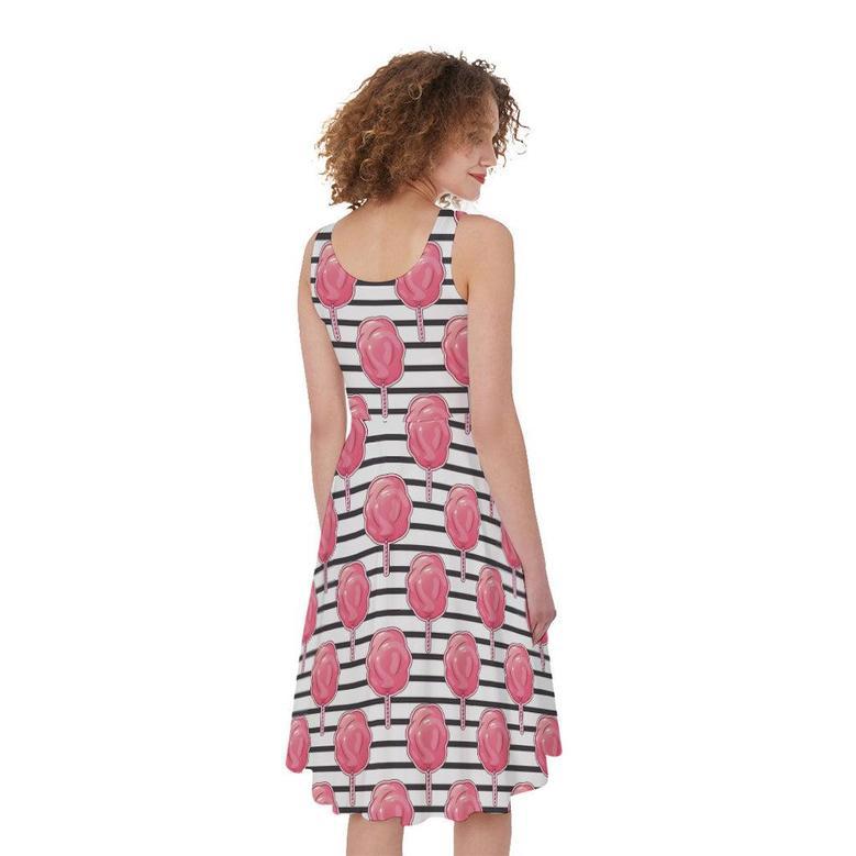 Cotton Candy Striped Pattern Print Sleeveless Knee Length Dress