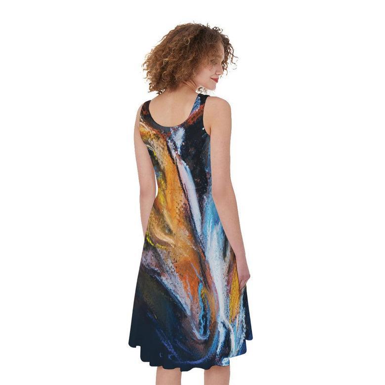 Couple Horses Painting Print Sleeveless Knee Length Dress