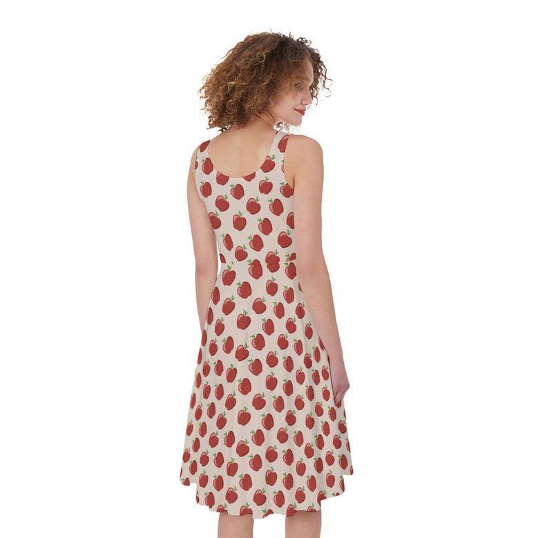 Cute Apple Pattern Print Sleeveless Knee Length Dress