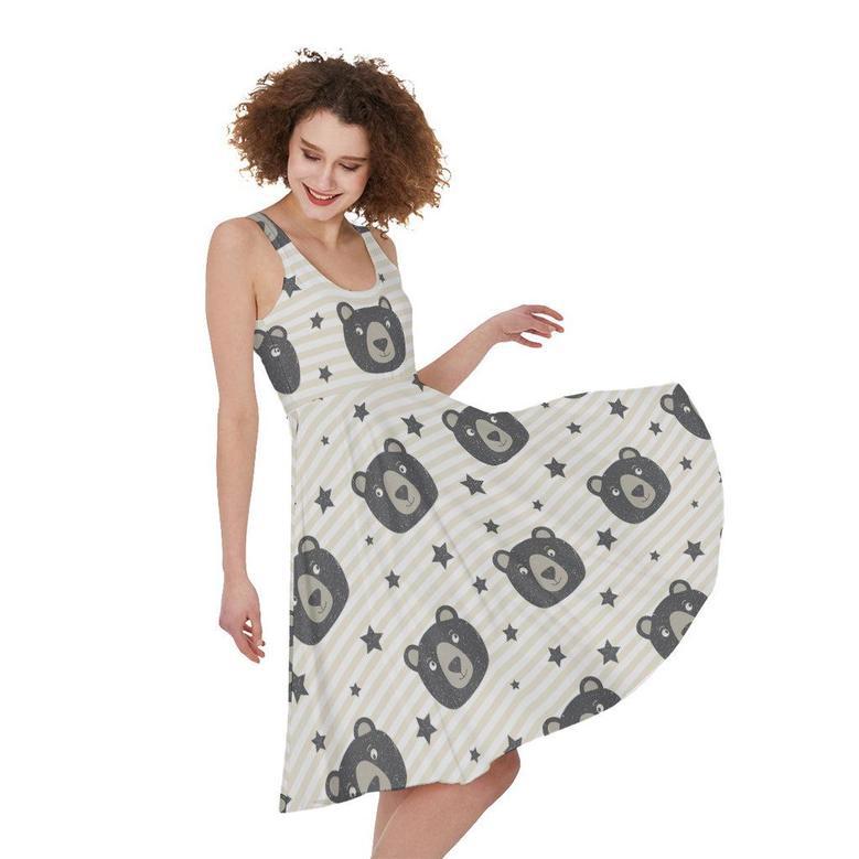 Cute Black Bear Pattern Print Sleeveless Knee Length Dress