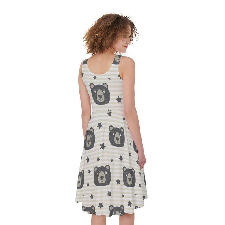 Cute Black Bear Pattern Print Sleeveless Knee Length Dress