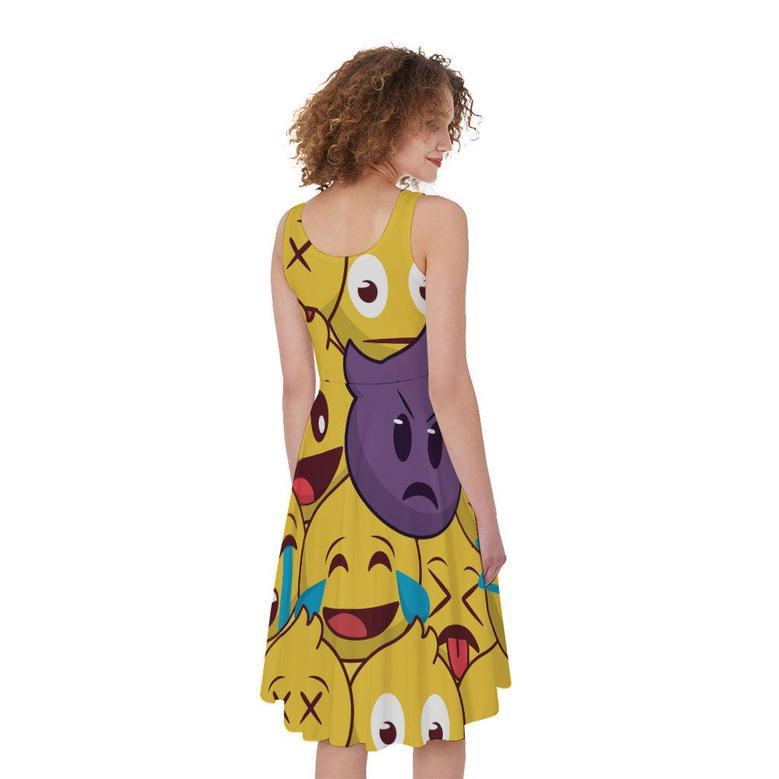 Cute Emoji Pattern Print Sleeveless Knee Length Dress