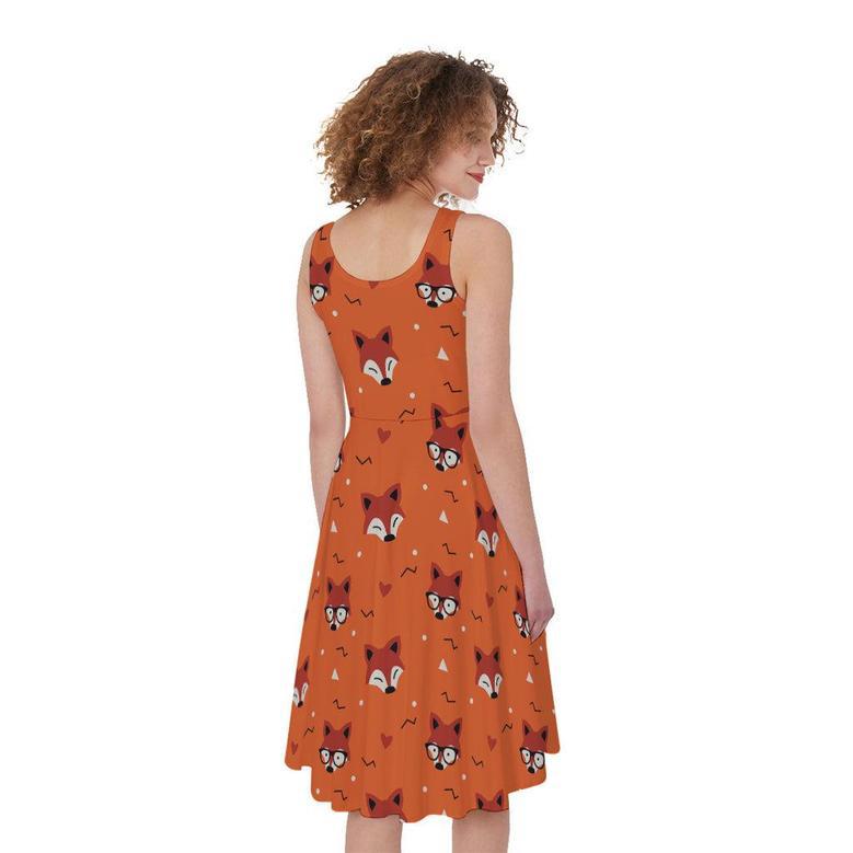 Cute Fox Pattern Print Sleeveless Knee Length Dress