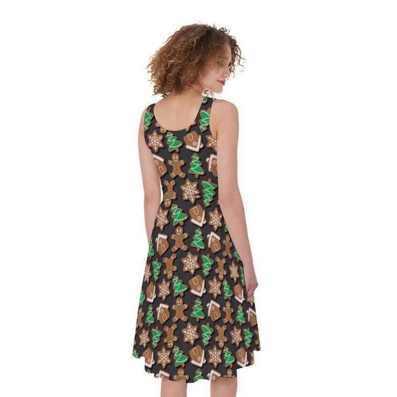 Cute Gingerbread Pattern Print Sleeveless Knee Length Dress