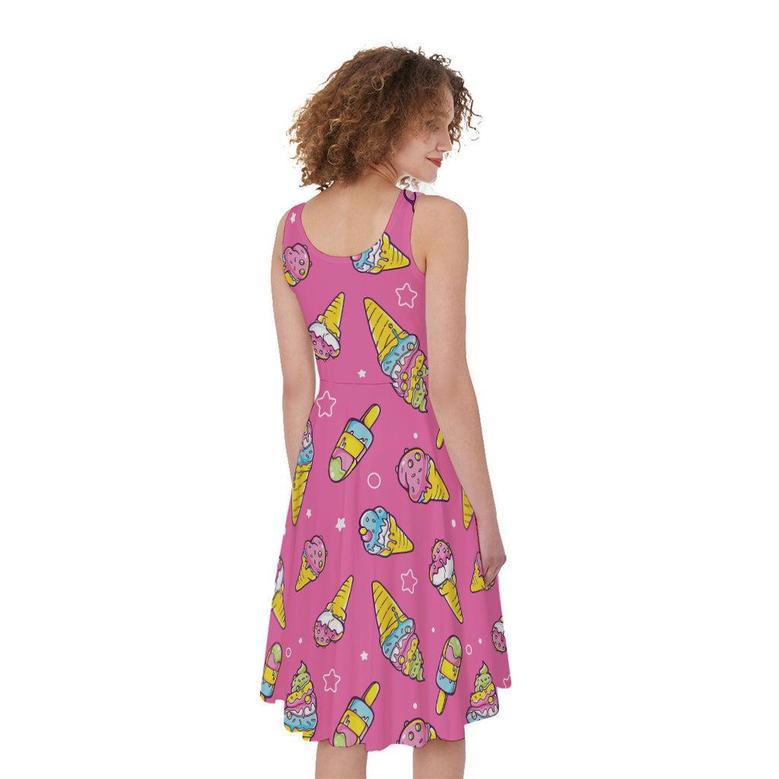 Cute Ice Cream Pattern Print Sleeveless Knee Length Dress