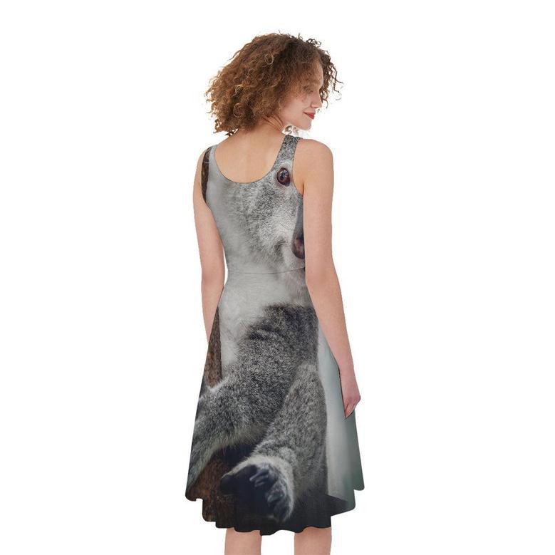 Cute Koala Print Sleeveless Knee Length Dress