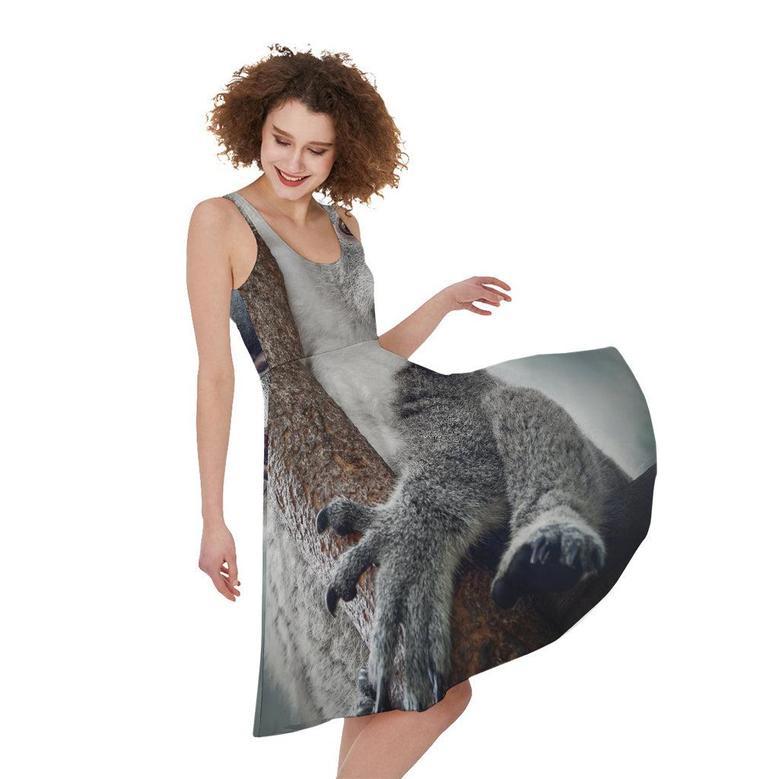 Cute Koala Print Sleeveless Knee Length Dress