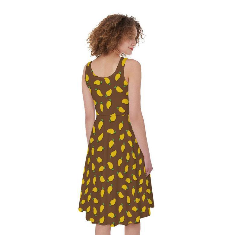 Cute Mango Pattern Print Sleeveless Knee Length Dress