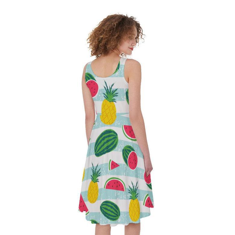 Cute Pineapple Watermelon Pattern Print Sleeveless Knee Length Dress