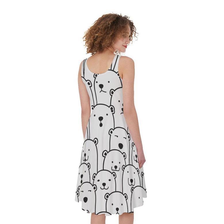 Cute Polar Bear Pattern Print Sleeveless Knee Length Dress