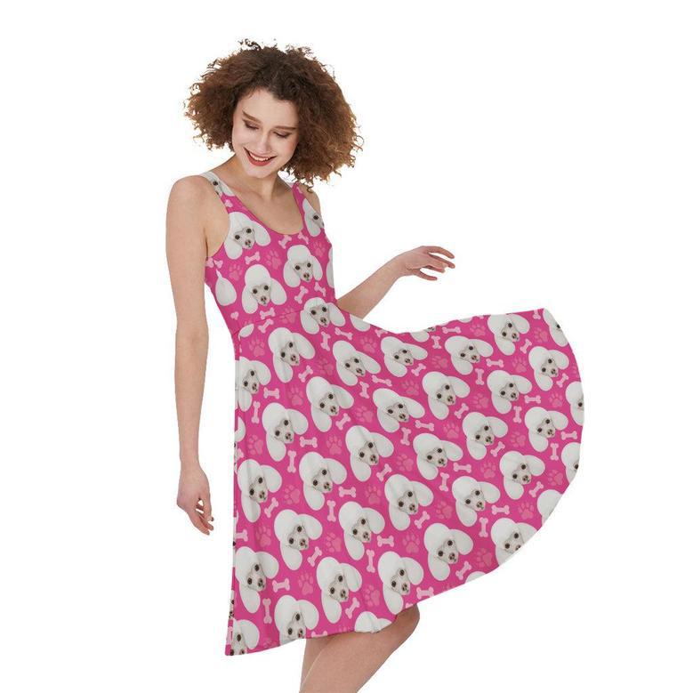 Cute Poodle Pattern Print Sleeveless Knee Length Dress