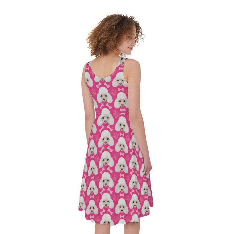 Cute Poodle Pattern Print Sleeveless Knee Length Dress