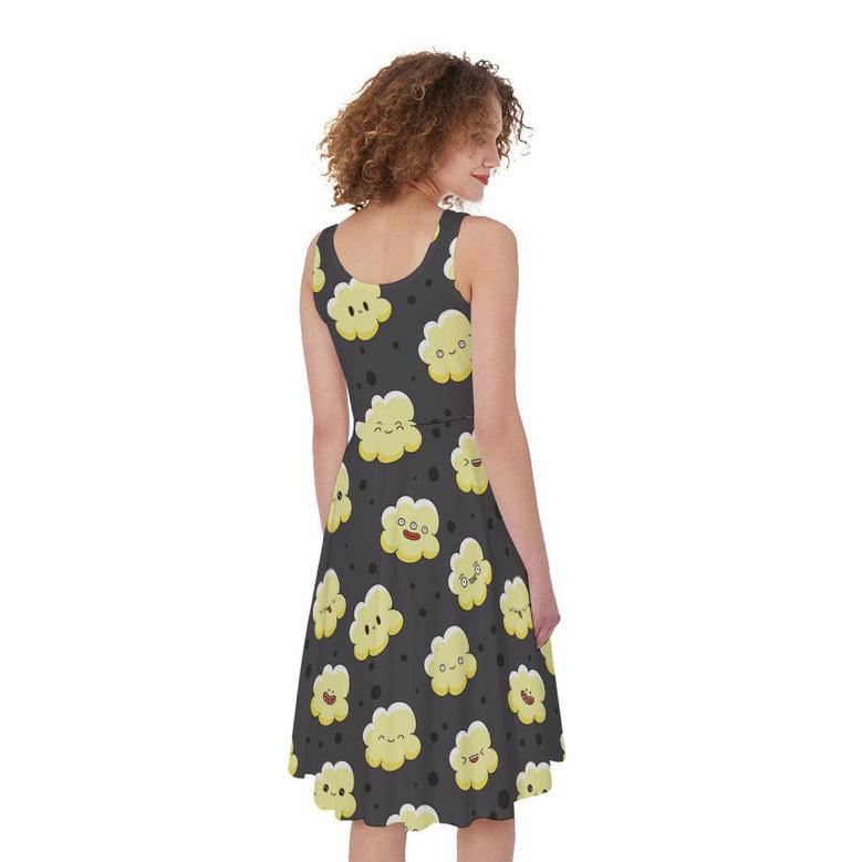 Cute Popcorn Pattern Print Sleeveless Knee Length Dress