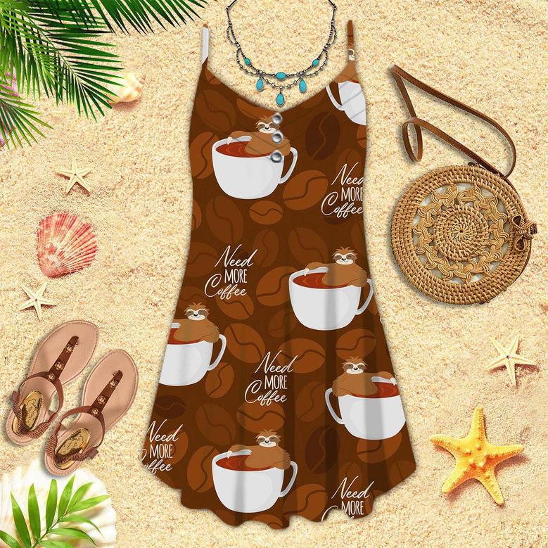 Cute Sloths Bear Relaxing In Coffee Cup On Dark Chocolate Spaghetti Strap Summer Dress