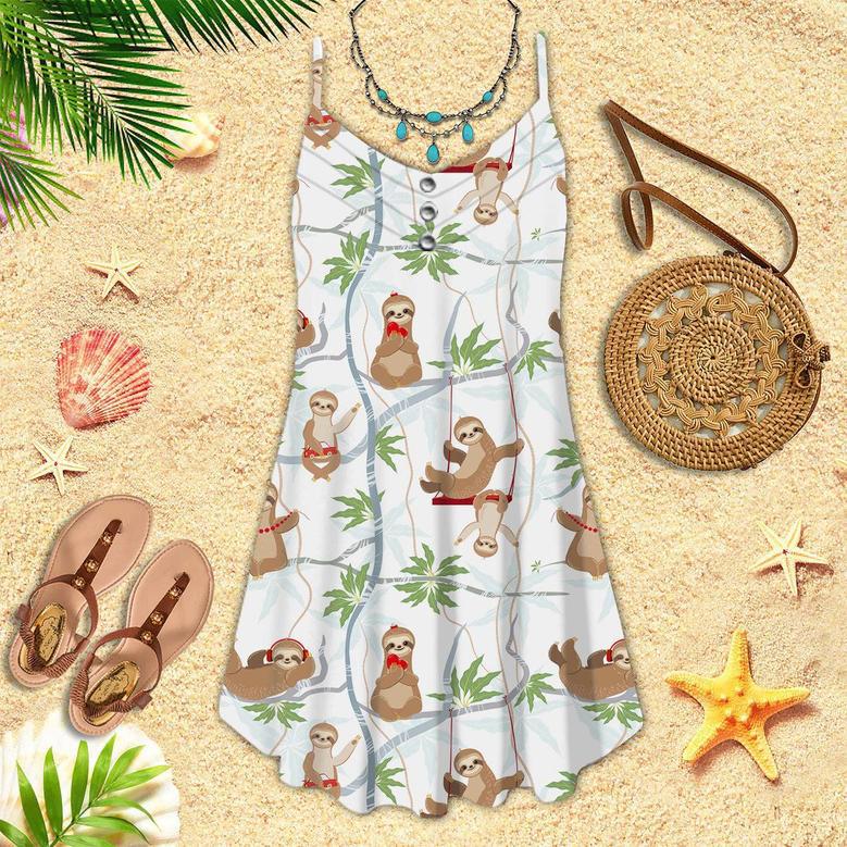 Cute Sloths Having Fun On The Trees Spaghetti Strap Summer Dress