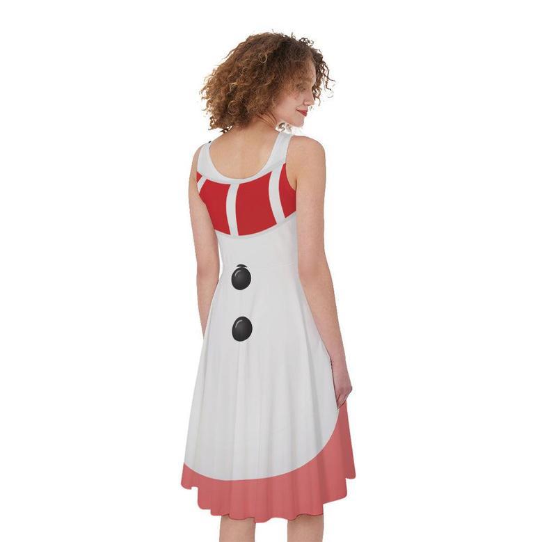 Cute Snowman Print Sleeveless Knee Length Dress