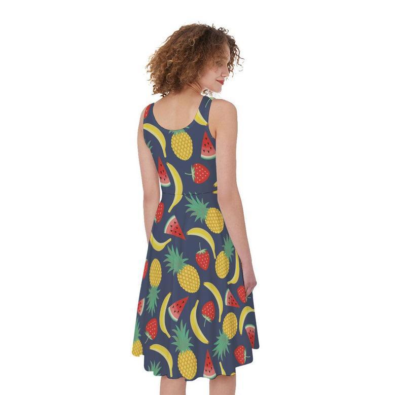 Cute Tropical Fruits Pattern Print Sleeveless Knee Length Dress