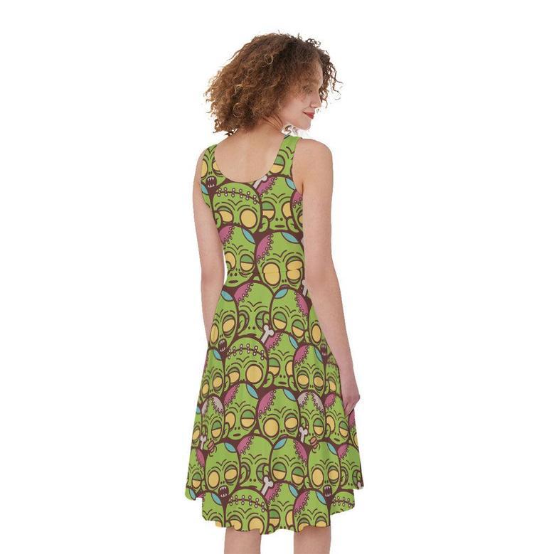 Cute Zombie Pattern Print Sleeveless Knee Length Dress