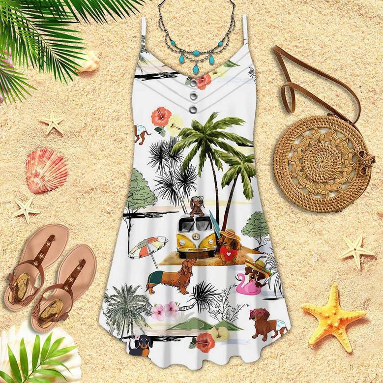 Dachshund Dog Tropical Pet Lover Spaghetti Strap Summer Dress