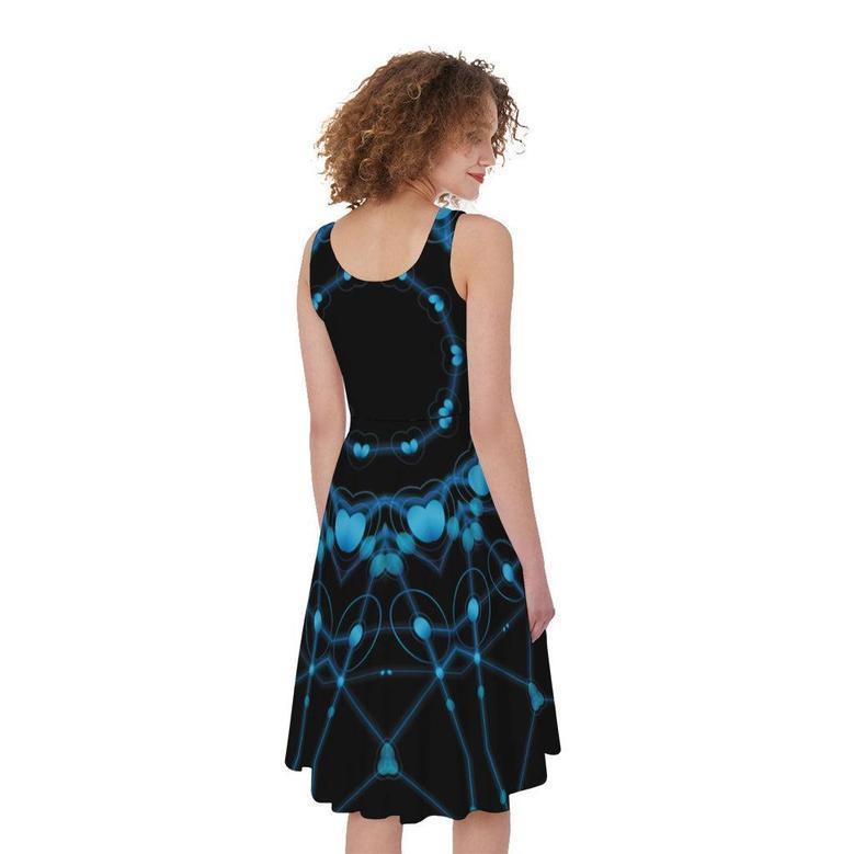 Dark Blue Kaleidoscope Print Sleeveless Knee Length Dress