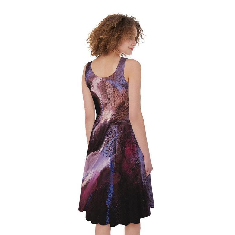 Dark Pink Horse Painting Print Sleeveless Knee Length Dress