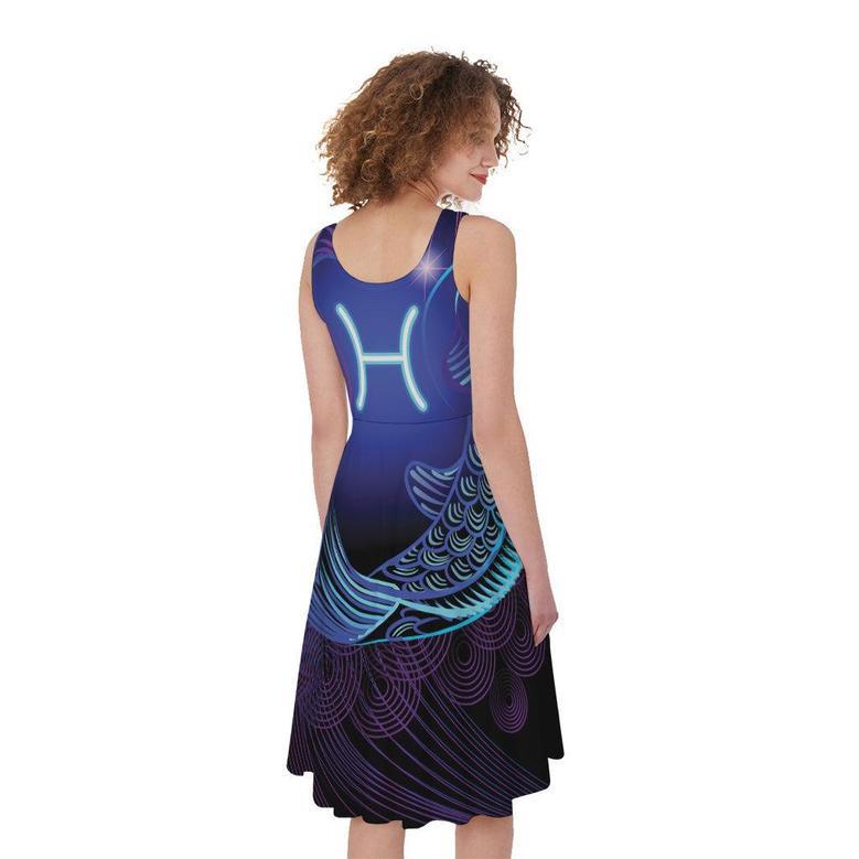 Dark Pisces Zodiac Sign Print Sleeveless Knee Length Dress