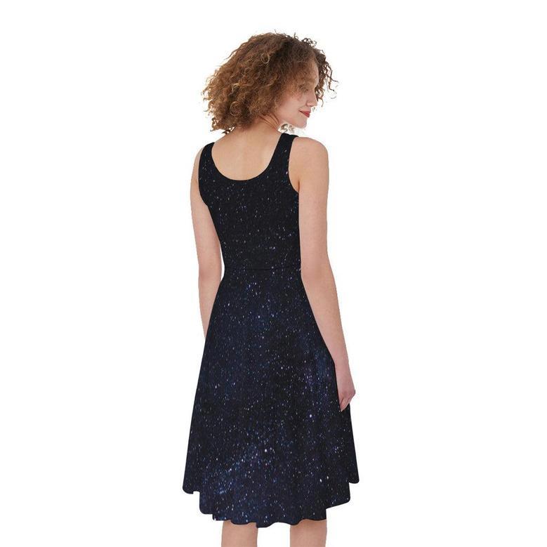 Dark Space Print Sleeveless Knee Length Dress