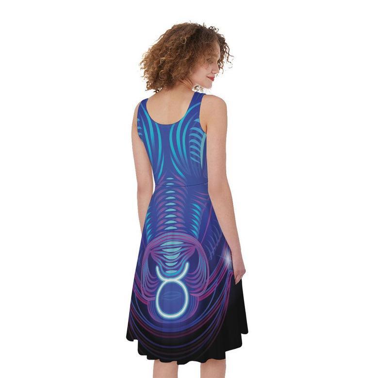 Dark Taurus Zodiac Sign Print Sleeveless Knee Length Dress