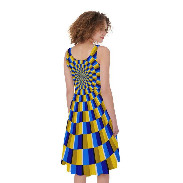 Dartboard Moving Optical Illusion Sleeveless Knee Length Dress