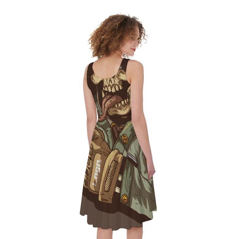 Dead Welder Print Sleeveless Knee Length Dress