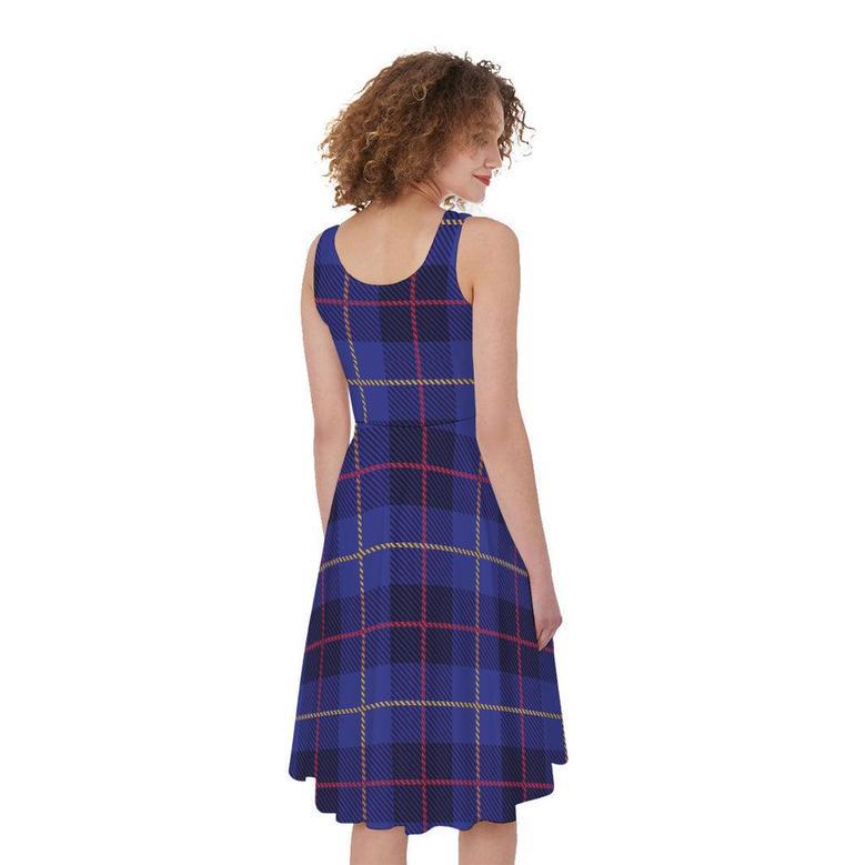 Deep Blue Stewart Tartan Print Sleeveless Knee Length Dress