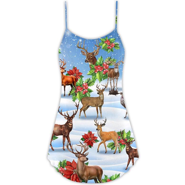 Deer Merry Christmas Snow Art - V-Neck Sleeveless Cami Dress