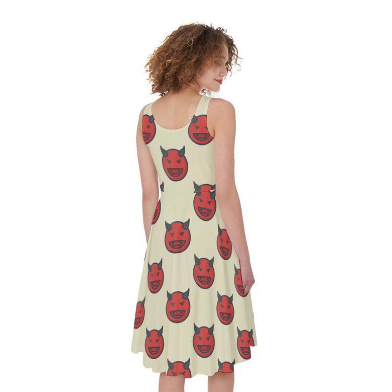 Devil Emoji Pattern Print Sleeveless Knee Length Dress