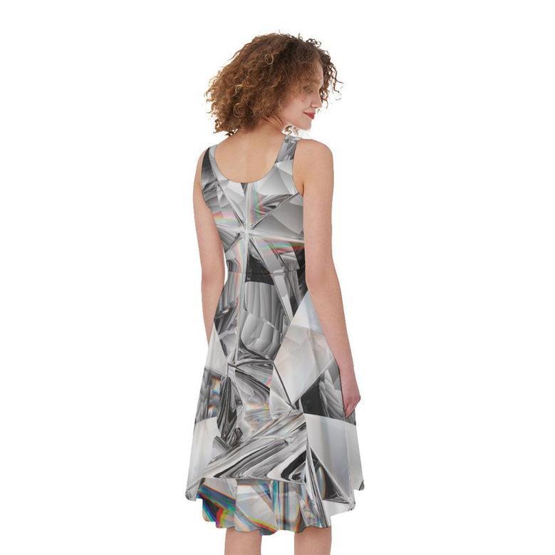 Diamond Artwork Print Sleeveless Knee Length Dress