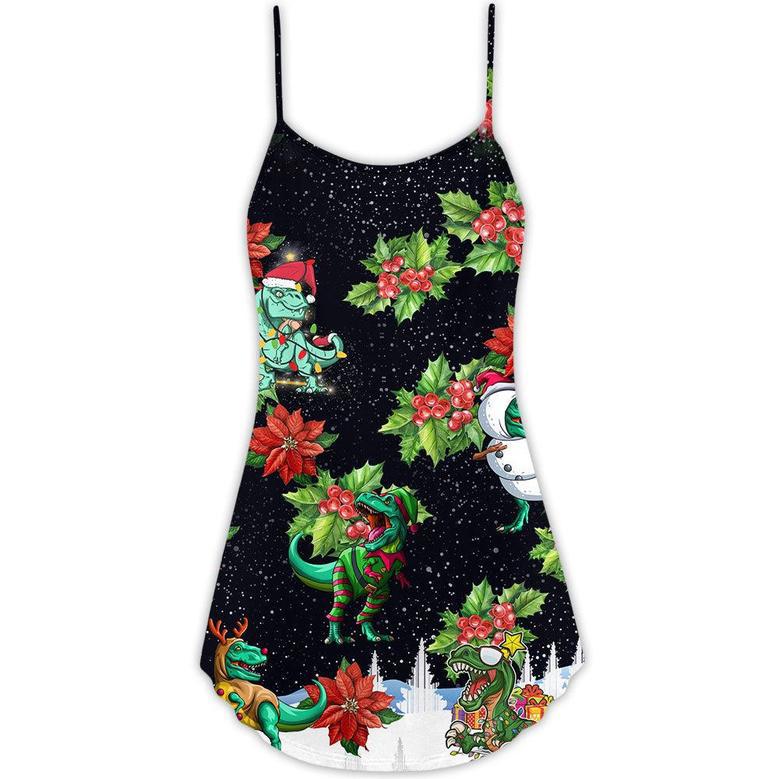 Dinosaur Funny Merry Christmas - V-Neck Sleeveless Cami Dress