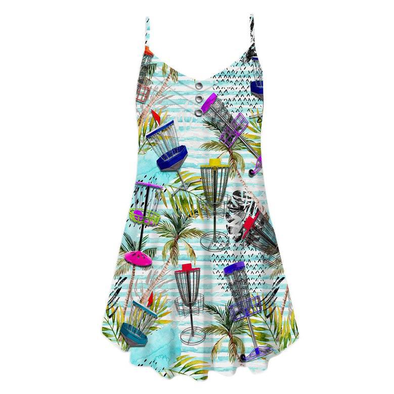 Disc Golf Tropical Palm Tree Spaghetti Strap Summer Dress