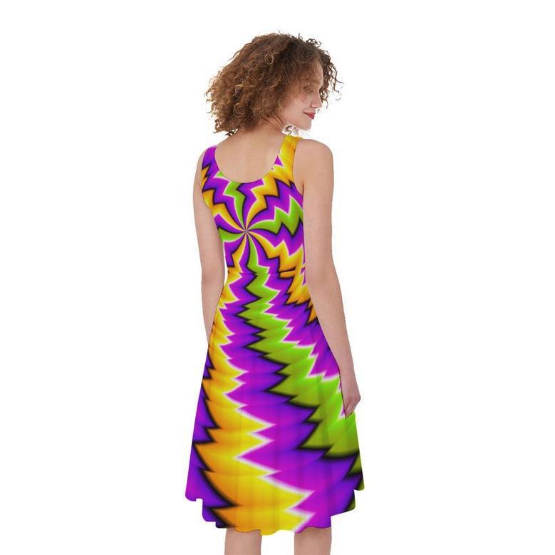 Dizzy Vortex Moving Optical Illusion Sleeveless Knee Length Dress